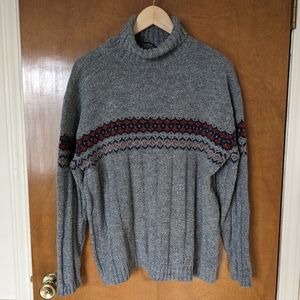 Vintage Buckle BKE 67 Gray Cable Knit Turtleneck Fair Isle Sweater